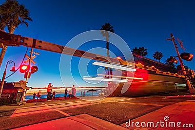 Train Speeding through San Clemente, California Stock Photo