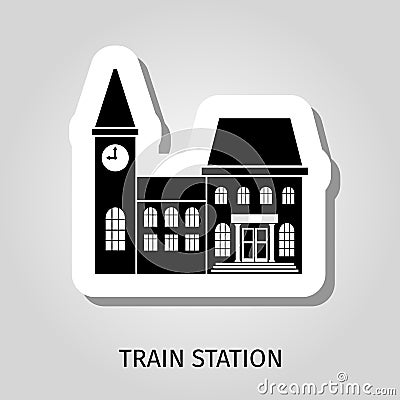 Train station black building sticker Vector Illustration