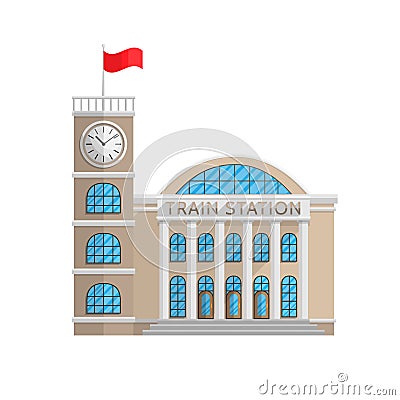 Train station building in Flat style isolated on white background Vector Illustration