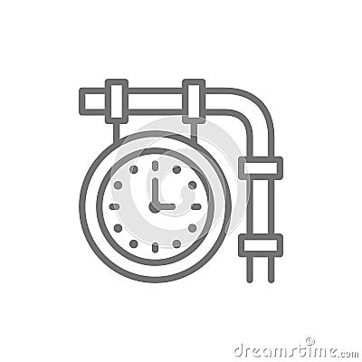 Train station clock, railroad platform time line icon. Vector Illustration