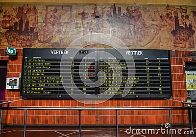 Train station display in Bruges, Belgium Editorial Stock Photo