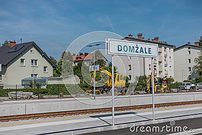 Train station Domzale, Slovenia, after renovation. Railway track change and creation of new railway platforms was at stake here in Editorial Stock Photo