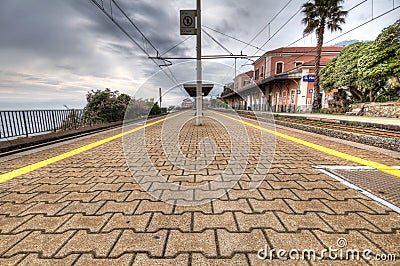 Train station of Genova Nervi sea. Stock Photo