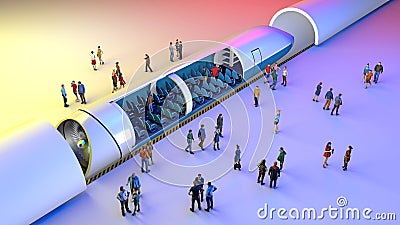 Train station and Hyperloop. Passengers waiting for the train. Futuristic technology for high-speed transport Stock Photo