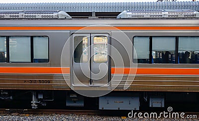 A train stopping at the Nagoya train station in Nagoya, Japan Editorial Stock Photo