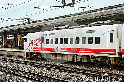 A train stopping at station in Chiayi, Taiwan Editorial Stock Photo