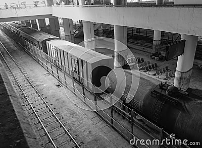 The train stopping at station in Mandalay, Myanmar Editorial Stock Photo