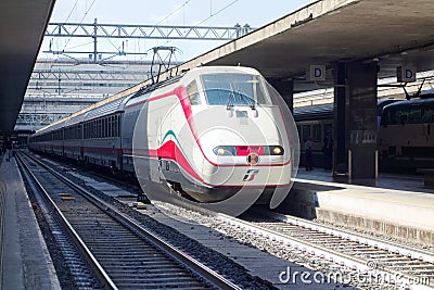 Train stops Roma Termini railway station Editorial Stock Photo