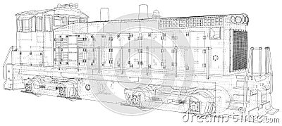 Train. Technical wire-frame. Vector rendering of 3d Vector Illustration
