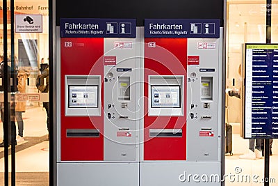 Train ticket vending machine of the german railroad company Editorial Stock Photo