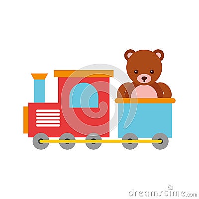 Train toy with bear teddy Vector Illustration