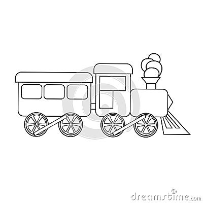 Train toy Isolated on white background. Coloring book. Childhood doodle. Vector line illustration. Children`s design. Clip art Vector Illustration