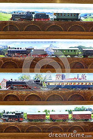 Train toy railway on shop window Editorial Stock Photo