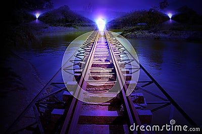 Train track night scenes Stock Photo