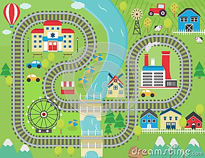 Train track play placemat Vector Illustration