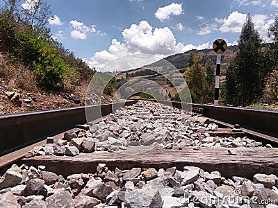 Train tracks close view Stock Photo