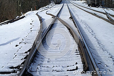 Train tracks in the snow Stock Photo