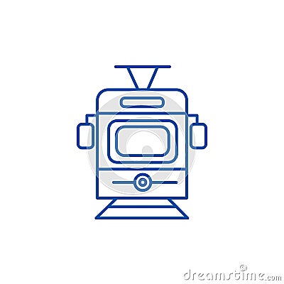 Train,tram front view line icon concept. Train,tram front view flat vector symbol, sign, outline illustration. Vector Illustration