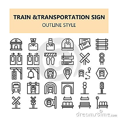 Train Transportation sign pixel perfect icons set in Outline style Vector Illustration