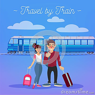 Train Travel. Travel Banner. Tourism Industry. Active People Vector Illustration