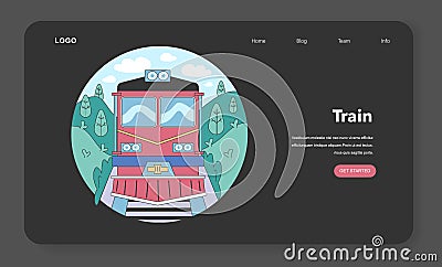 Train trip web banner or landing page night or dark mode. Vector Illustration