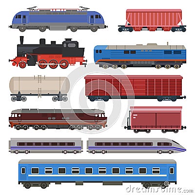 Train vector railway transport locomotive or wagon and subway or metro transportation illustration set of transportable Vector Illustration