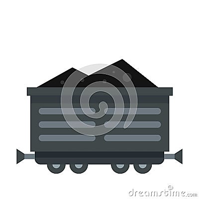 Train waggon with coal icon, flat style Vector Illustration