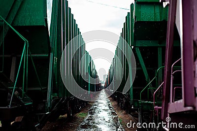 Train wagon green stopped beautifully two wagons Stock Photo