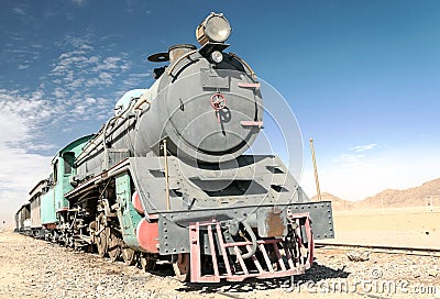 Train wagons in the desert Stock Photo