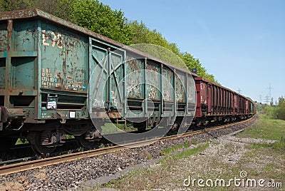 Train wagons in perspective view Stock Photo