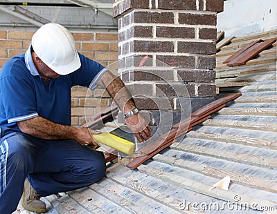 Trainee roofer Stock Photo