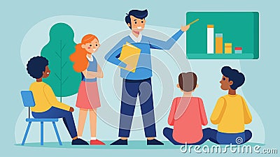 A trainer teaches a class on how to use manipulative language to intimidate and control others with roleplaying Vector Illustration