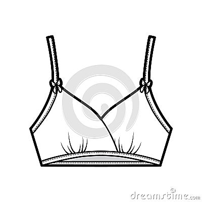 Training Bra lingerie technical fashion illustration with bow, Wire-free, under-chest band. Flat sports brassiere Vector Illustration