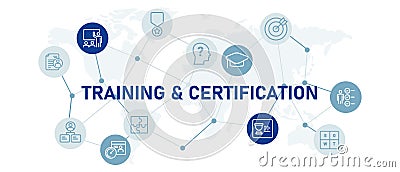 Training and Certification web header icon set learning academy certified qualification certificate of competence Vector Illustration