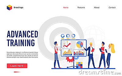 Training course vector illustration, website interface creative design for with cartoon flat businessman trainer Vector Illustration