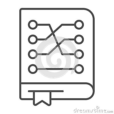 Training data book with bookmark thin line icon, neural dataset concept. Vector graphics. Language model with Vector Illustration