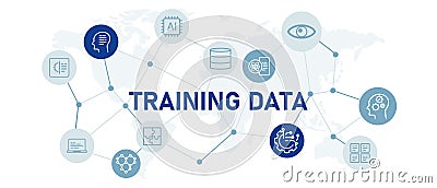 Training data icon set with illustration modern technology datum collection learning smart machine system optimization Cartoon Illustration
