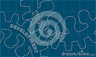 Training and Development text on the Gears. Vector Illustration