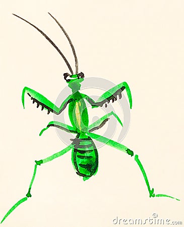 Mantis painted on cream colored paper Stock Photo
