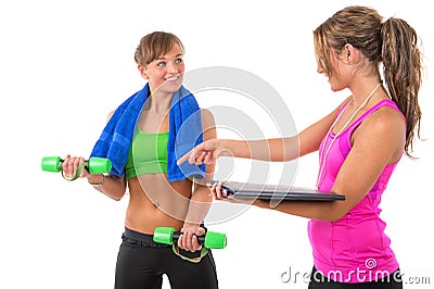 Training by female personal trainer Stock Photo