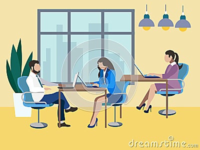 Training future employees, secretary. Office work, report. In minimalist style. Flat isometric raster Cartoon Illustration