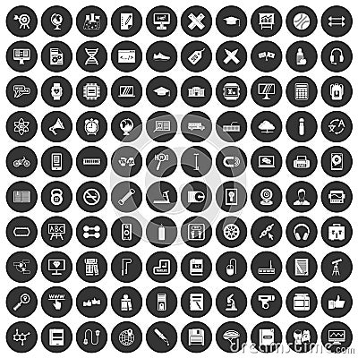 100 training icons set black circle Vector Illustration