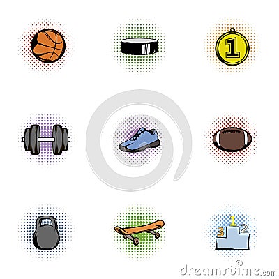 Training icons set, pop-art style Vector Illustration