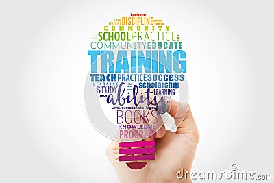 TRAINING light bulb word cloud collage, education concept background Stock Photo
