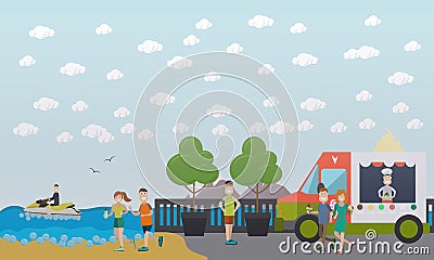 Training outdoors concept vector flat illustration Vector Illustration