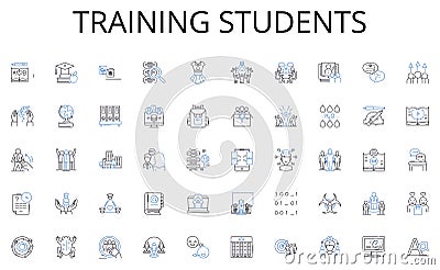 Training students line icons collection. Analytics, Statistics, Metrics, Visualization, Insights, Trends, Forecasting Vector Illustration