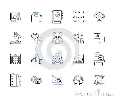 Training students outline icons collection. Train, Students, Instruct, Educate, Tutor, Coach, Discipline vector and Vector Illustration