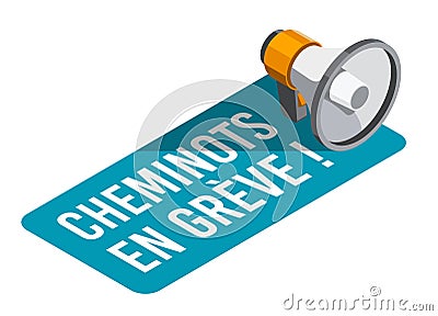 Trainman on Strike in French : Cheminots en grÃ¨ve Cartoon Illustration