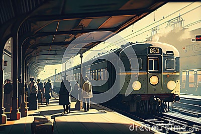 trains departing and arriving at the station, transporting passengers to their destinations Stock Photo