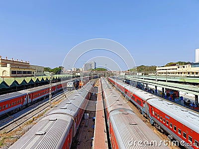 Trains parked at KSR Railway Station, Bangalore Editorial Stock Photo